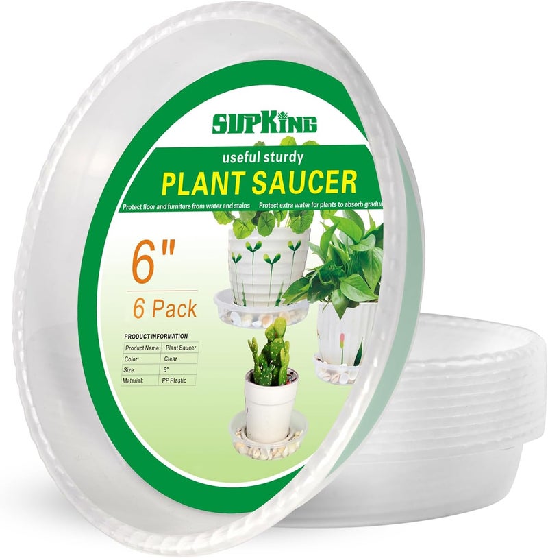 SupKing 6 Pack Plant Saucers Drip Tray,6 8 10 12 14 Inch Heavy Sturdy Plastic Flower Pot Saucers for Indoor,Clear Plastic Planter Water Tray for Plant Pots Liners (6''-Clear) - Image 1
